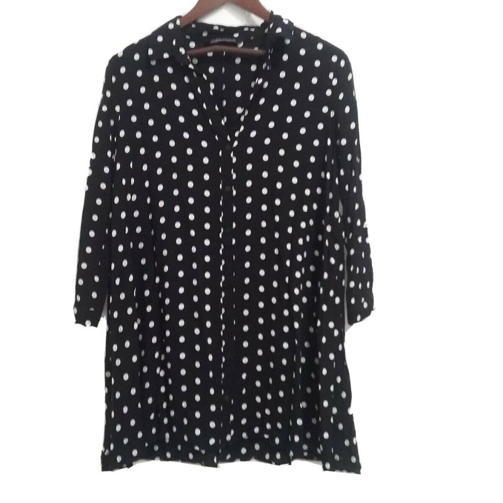 Zara woman premium denim collection Black plaid dress shirt button up size XS